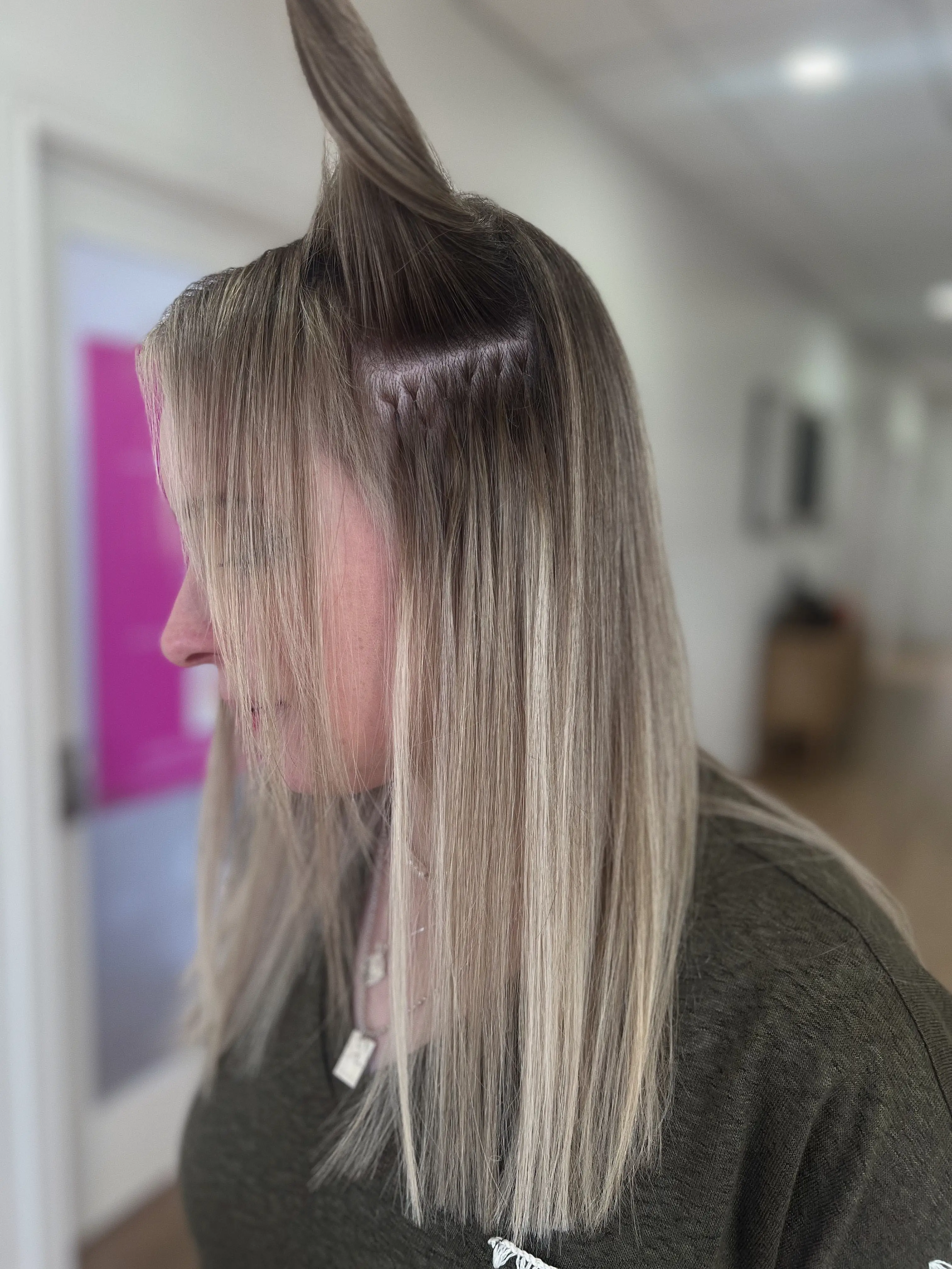 Work by Becca Oyler at The Ivory Hair Lounge located at 2152 North Hill Field Road Suite 103