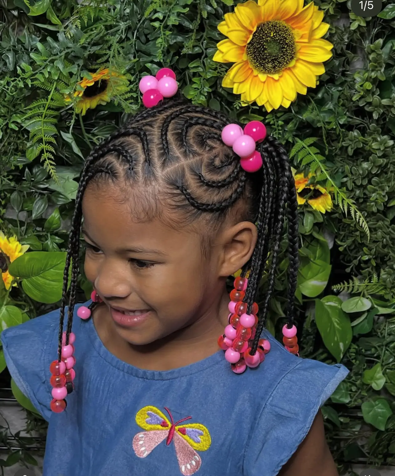 Kids Two Braided Ponytails with hair added 